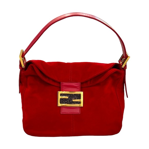 Fendi Handbags - Fendi Mamma Suede Glitter FF Flap Shoulder Bag